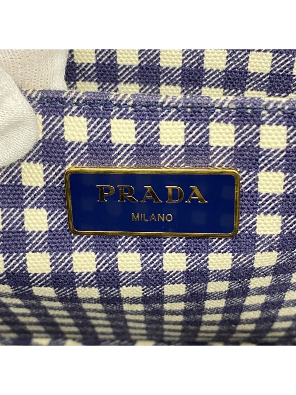 Prada Tote Canapa Canvas Navy Gold - Picture 5 of 10